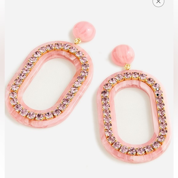 J.Crew jeweled oval earring Made in Italy pink & rhinestone NEW NWT - Picture 1 of 4